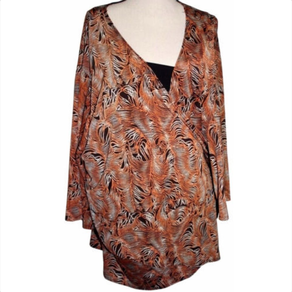 Jamie Nicole Women 32W Wrap Blouse Orange Black